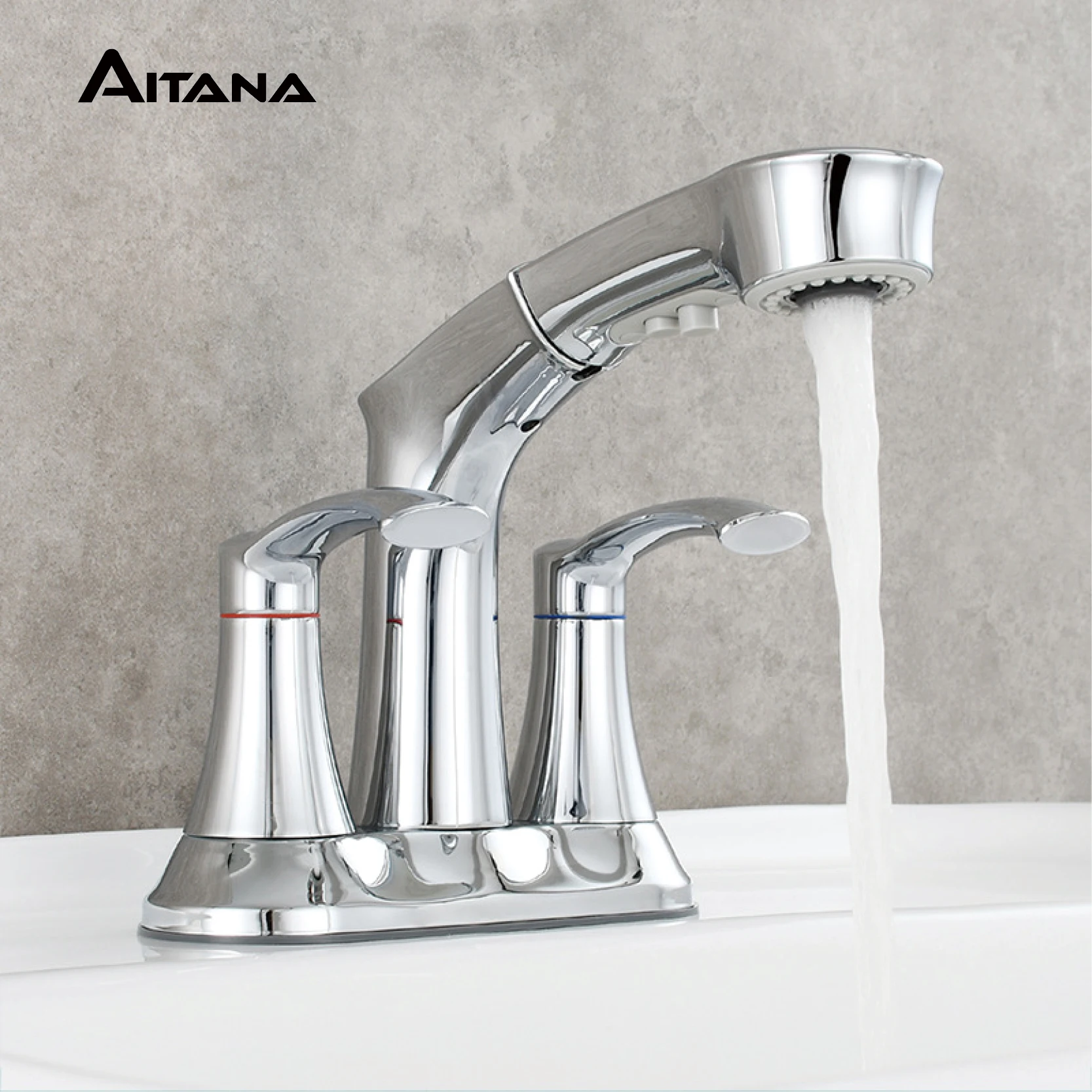 Black Bathroom Faucet Pullout Triple Function Double Handle Double