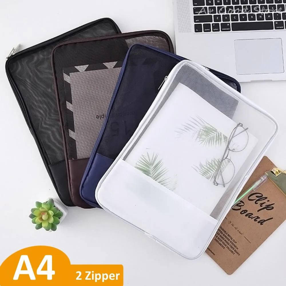 

A4 Mesh File Folder 2 Zipper File Organizer Work Bag Portfolio Paper Office Organizer Stationery Storage Pouch For School Office