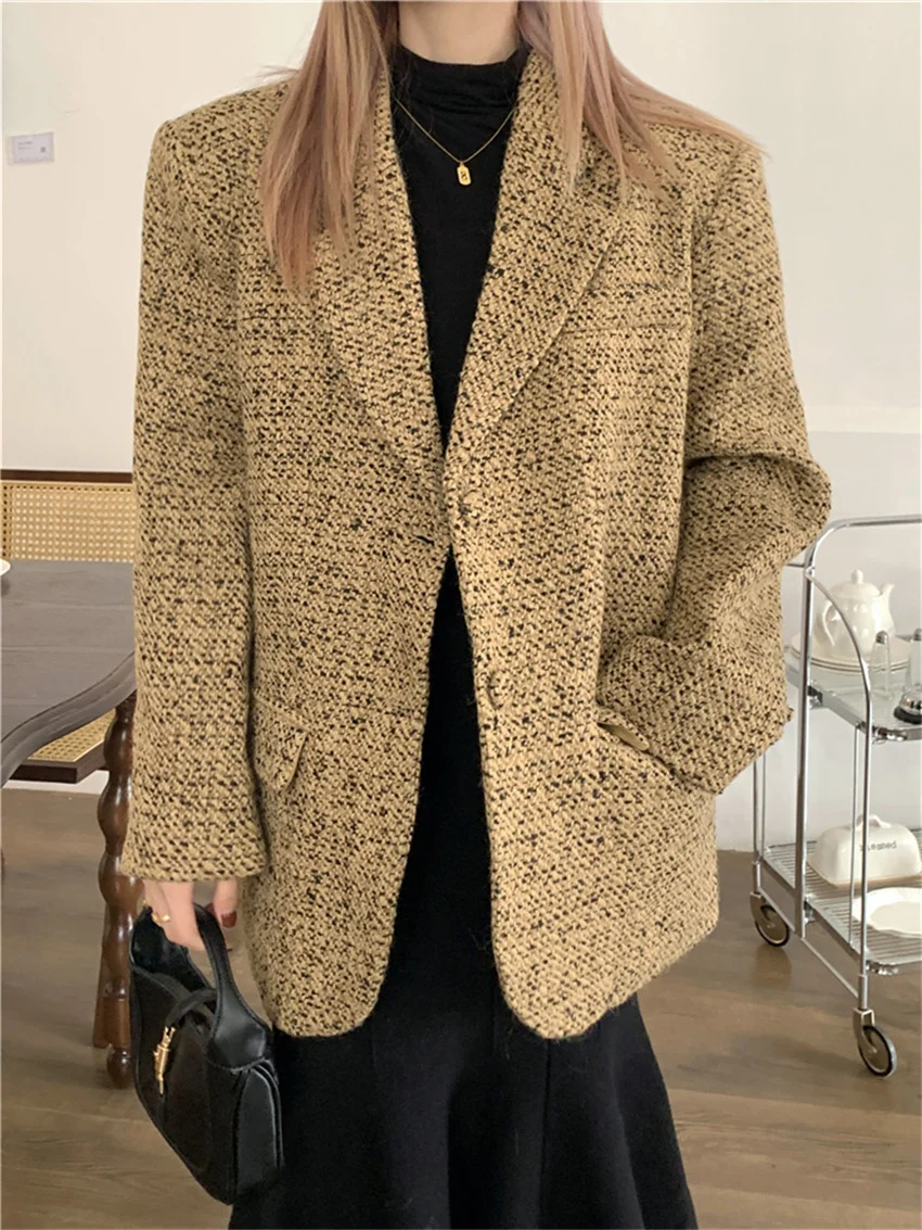 

2023 Retro Coats Slim Work Wear Spring Cotton Padded Casual Blazers New Stylish Office Lady High Street Chic Elegant