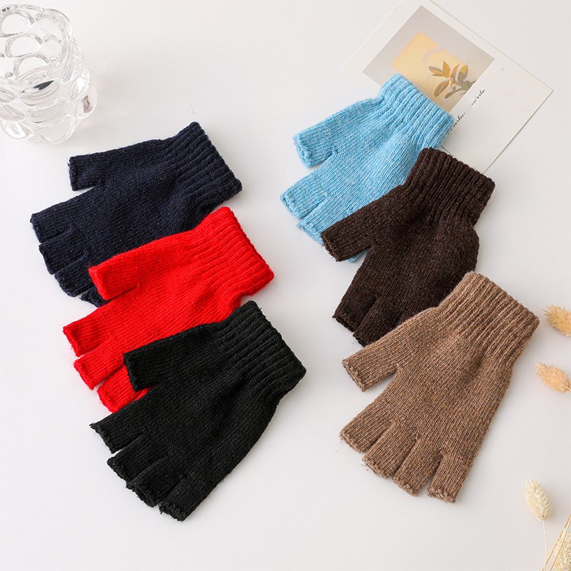 Half Finger Cycling Writing Gloves Antumn Winter Men Women Gloves  Simple Solid Knitted Wrist Gloves Unisex Hand Warmer