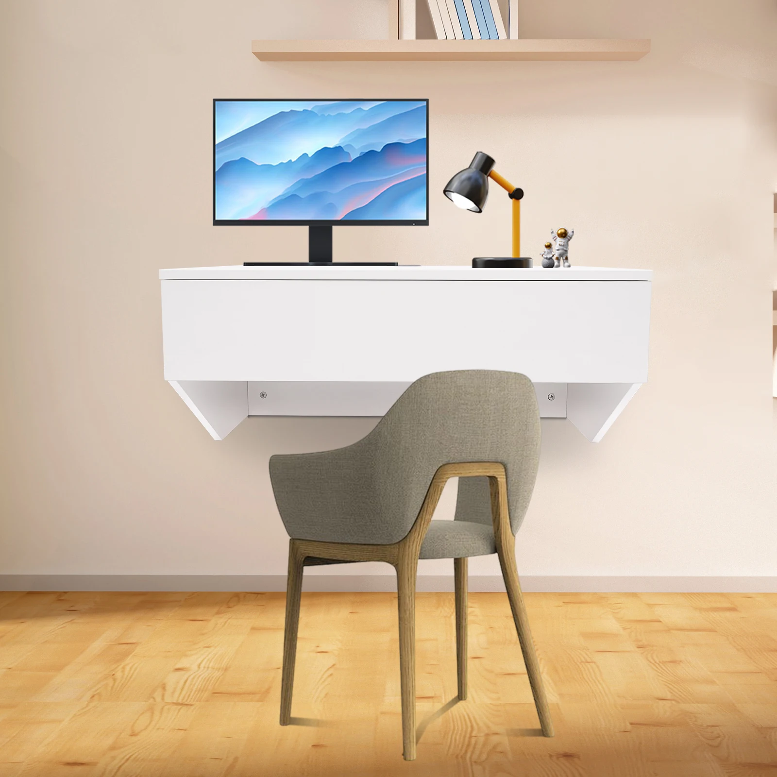Floating Desk with Pull Out Drawer, Wall Mounted Laptop Computer Write Study Table Multifunctional Workstation Office Organizer 2