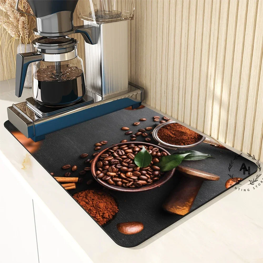 Coffee Print Kitchen Countertop Home Decoration Accessories Absorbent Pad Small Rugs for Bedroom Drying Mats