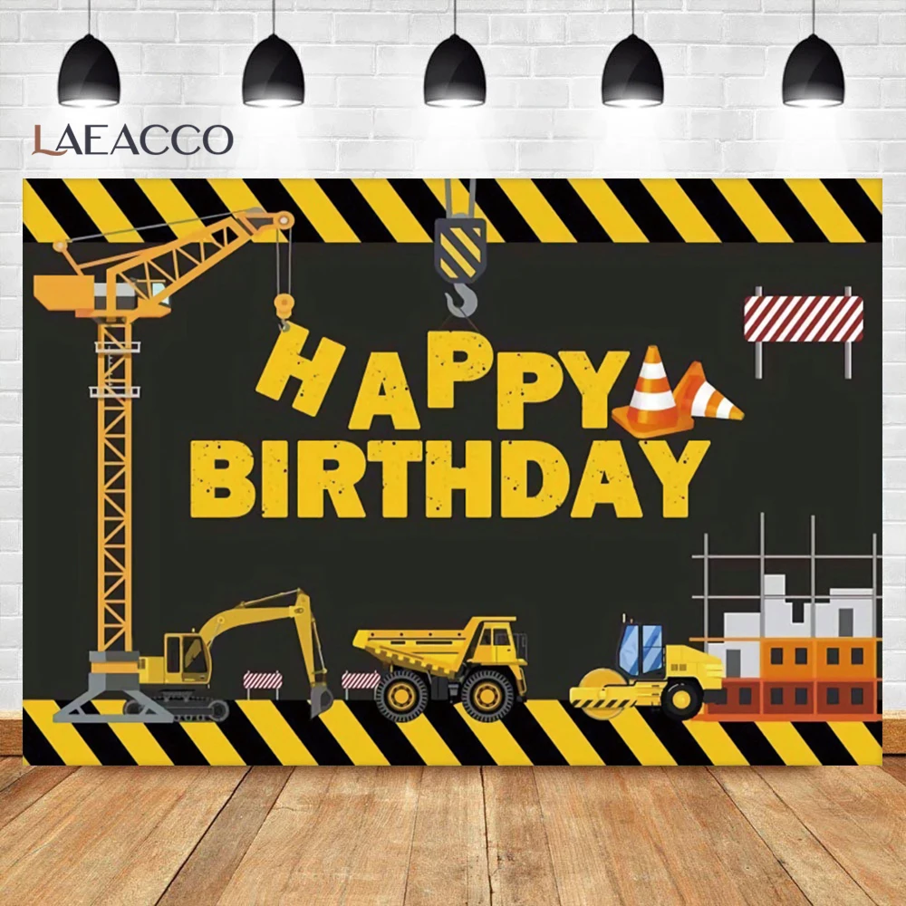 Laeacco 굴삭기 트럭 사진 배경 소년 생일 건설 배경 파티 장식 사진 Prop Photocall 사진 스튜디오