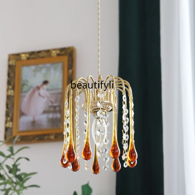 

LBX Glass Small Droplight American Retro French Romantic Bedroom Bedside Cloakroom Household Lamps