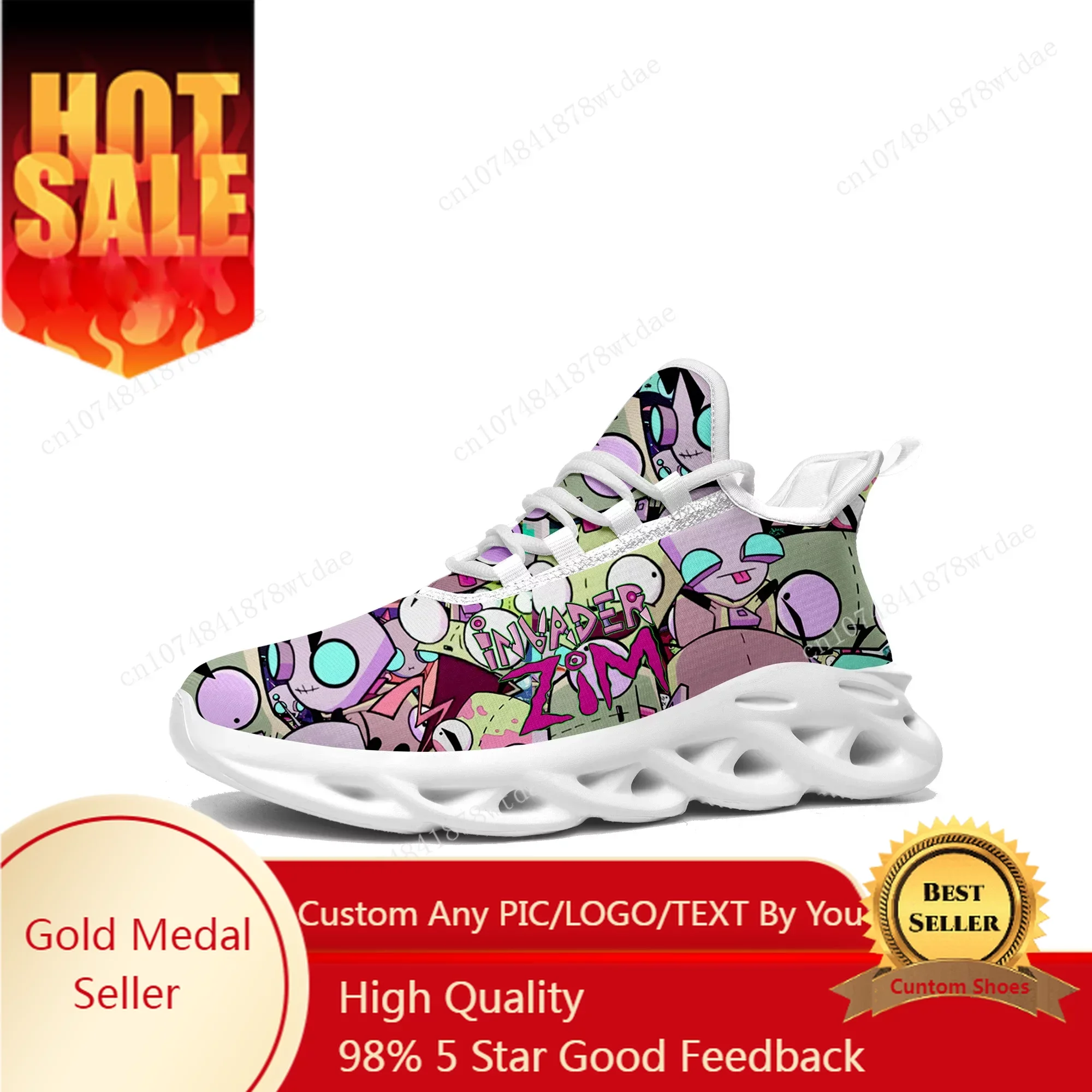 

Zim Flats Sneakers Mens Womens Teenager Sports Running Shoes High Quality Invader Anime Cartoon Custom Lace Up Mesh Footwear