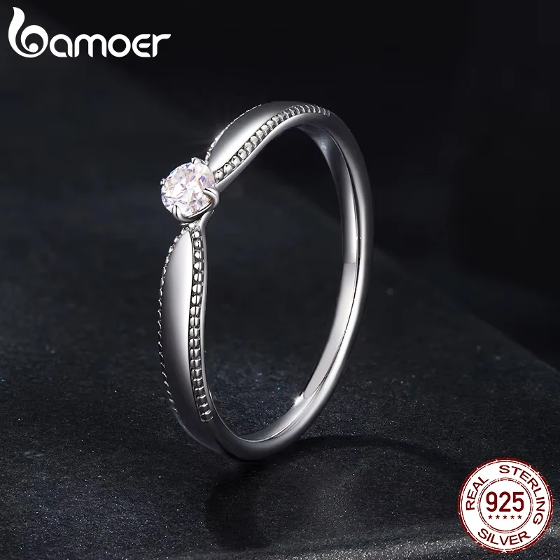 BAMOER 925 Sterling Silver Moissanite Ring Women Anniversary Gift