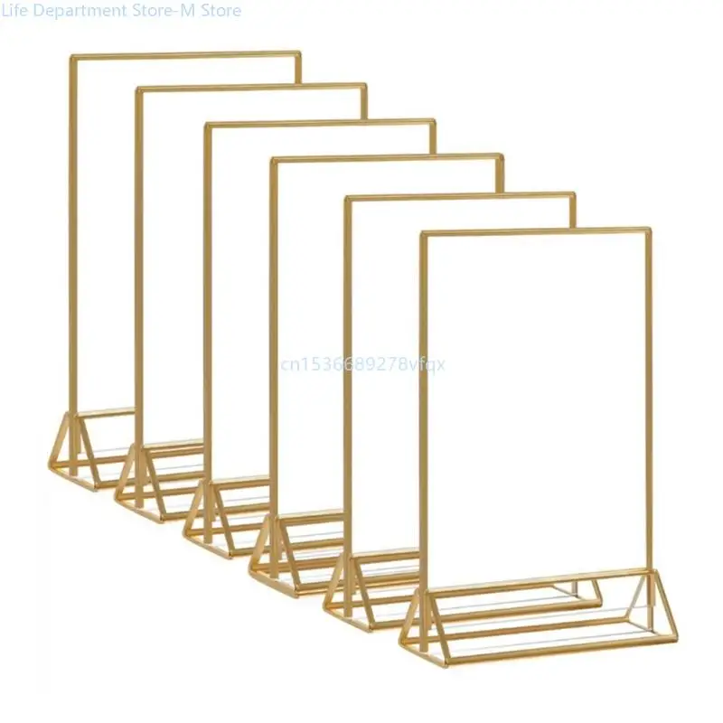 

Прозрачный акриловый держатель для вывески с золотой каймой, ценовая пластина, двухсторонние держатели меню, фоторамка для стола