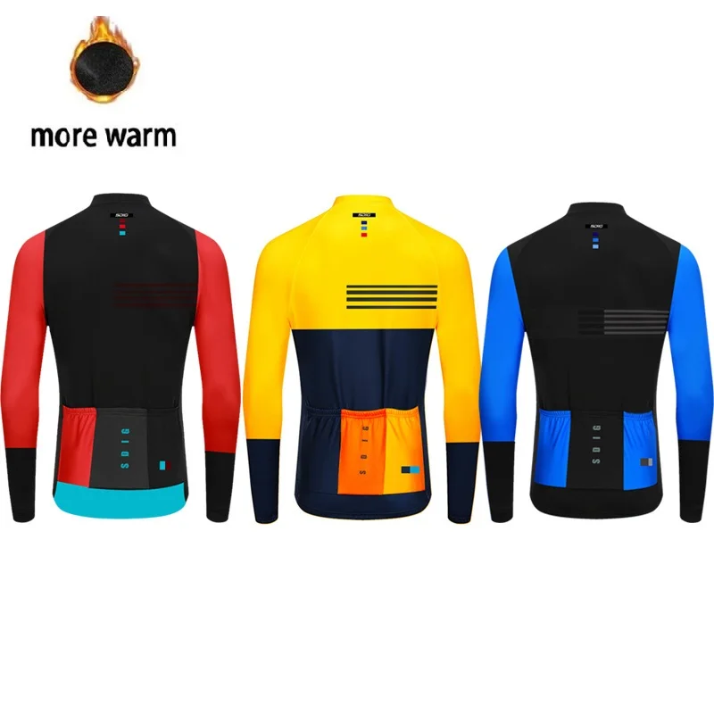 Winter SDIG Team Cycling Jersey Men's Thermal Fleece Bicycle Clothing MTB Long Sleeve Warm Tops Road Bike Outdoor Sports Jacket
