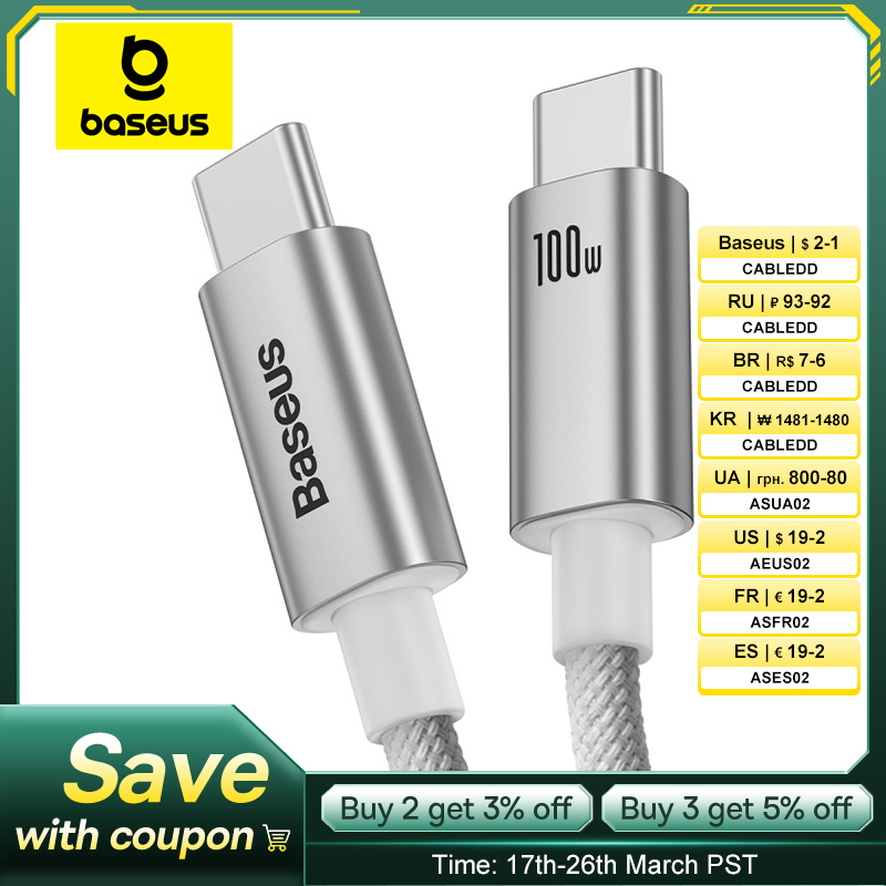 Baseus 100W USB Cable for iPhone 16 15 promax USB C to Type C Fast Charger Cable for Xiaomi Samsung MacBook iPad Mobile Phone
