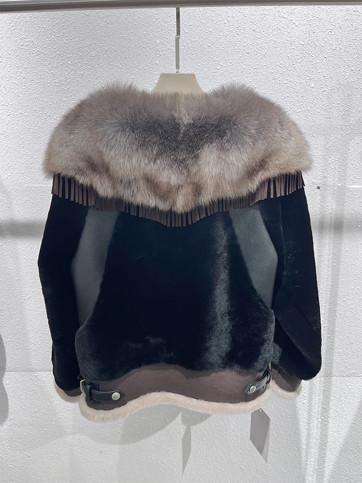 New Winter Women Warm Natural Fox Fur Collar Real Merino Sheep Fur