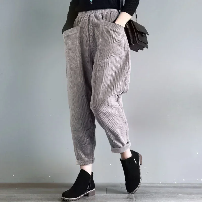 Pantaloni da donna pantaloni da donna In velluto a coste autunno inverno vita alta Casual In cotone classico nuovo In confortevole elasticizzato Vintage Xxl anni '90 2