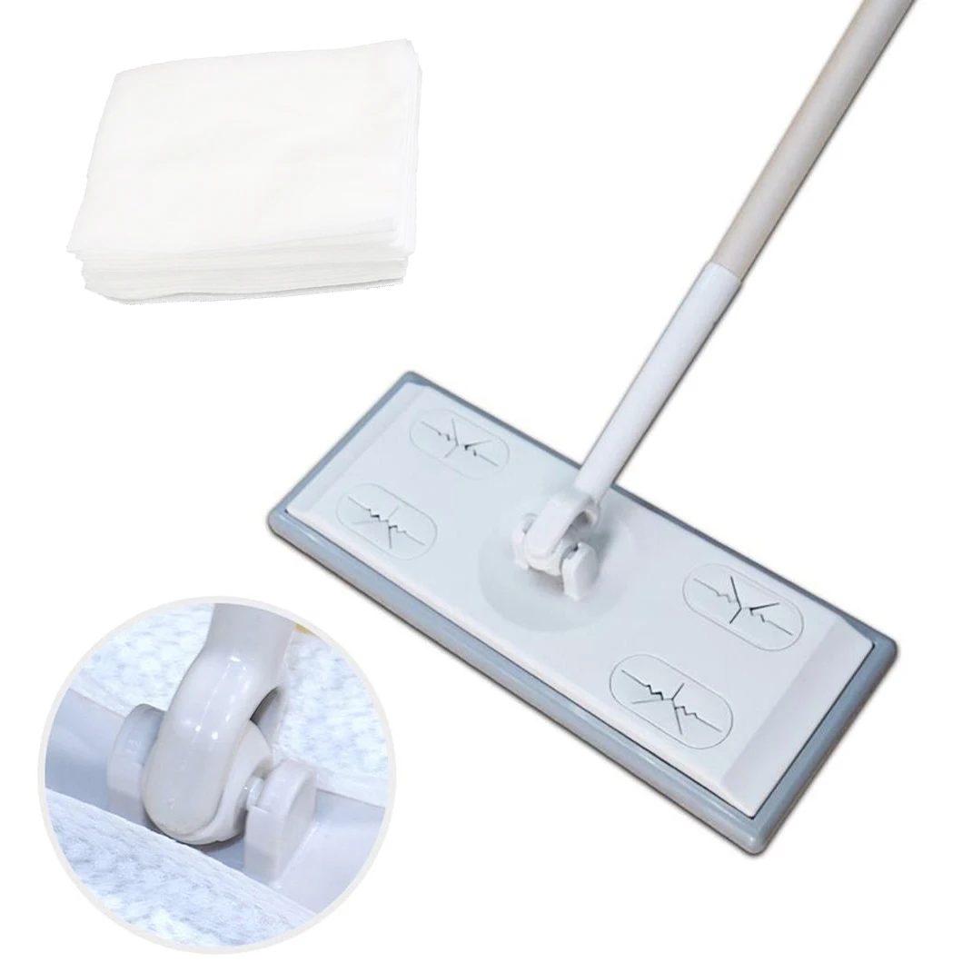 Home Electrostatic Dust Collector Mop Foldable 51.2 In Long Handle with Disposable Vacuum Paper Floor Wipes Thread Flat Mop