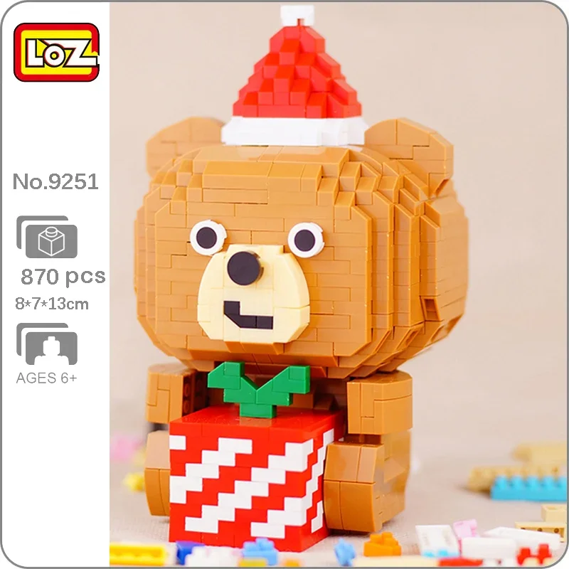 Loz 9251 Animal World Merry Christmas Bear Apple Hat Pet Doll Model Mini Diamond Blocks Bricks Building Toy For Children No Box