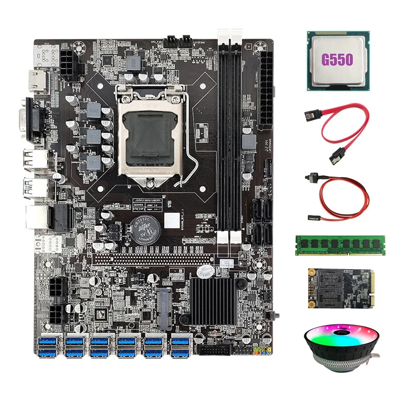 best motherboard for office pc B75 BTC Mining Motherboard 12 USB+G550 CPU+RGB Fan+DDR3 4GB 1600Mhz RAM+128G SSD+Switch Cable+SATA Cable Motherboard best motherboard for desktop pc