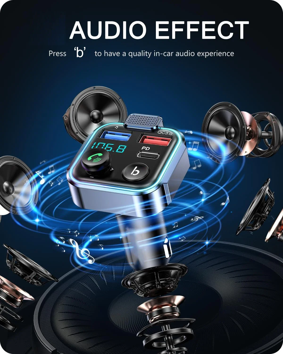 Modulatore FM Trasmettore di ricarica rapida USB 3.1A Adattatore per autoradio FM Bluetooth Supporto vivavoce wireless Riproduzione scheda TF disco U  34