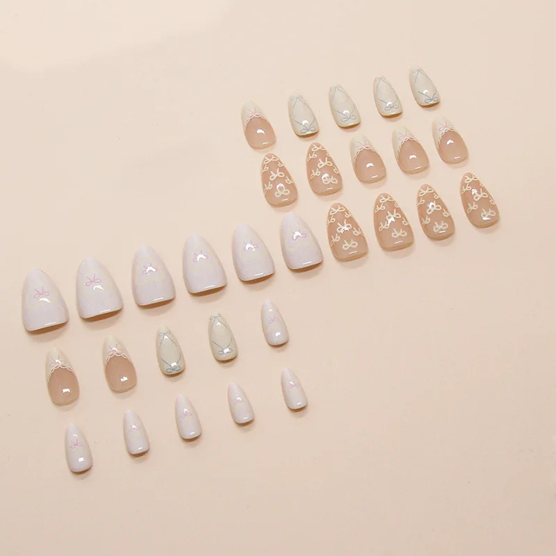 24pcs Simple Press on Nails Love Lace Bow Medium Long Woman False Nails for Women Almond Nails To Stick on Aesthetic Nail Tips 10 S9553a39d5cfd4713bdd5ab6ad8134e7cQ