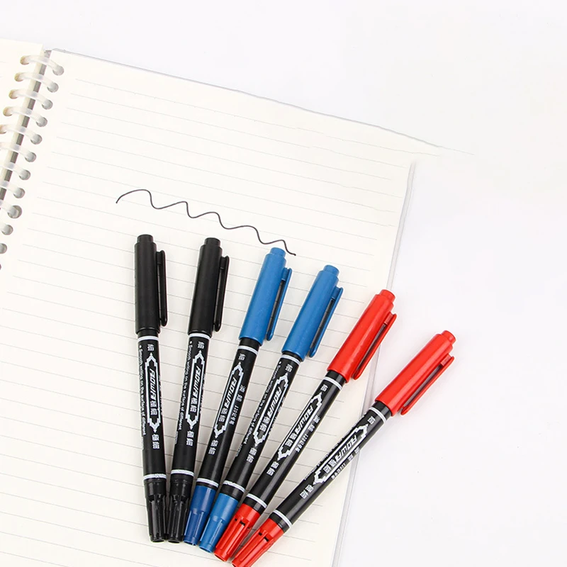 10 stücke Großhandel Twin Tip Permanent Marker Stift Feine Spitze Wasserdichte Tinte Dünne Spitze Rohe Spitze Schwarz/blau/Rot Tinte 0,5/1mm Feine Farbe – Detail 12