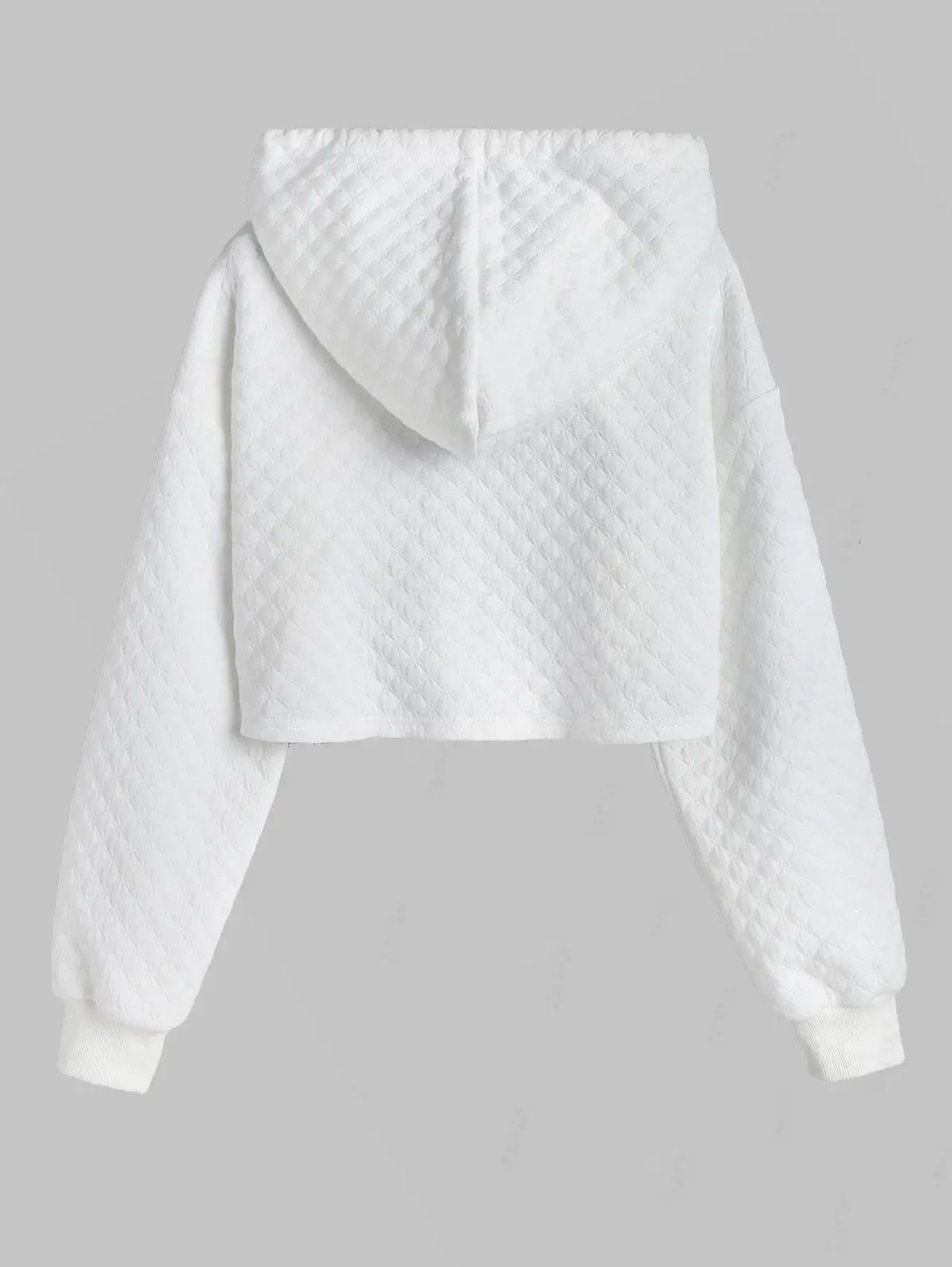 ZAFUL Women's Casual Athleisure Style Solid Color Jacquard Textured Drawstring Drop Shoulder Shrug Style Crop Hoodie 2