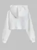 ZAFUL Women's Casual Athleisure Style Solid Color Jacquard Textured Drawstring Drop Shoulder Shrug Style Crop Hoodie 2
