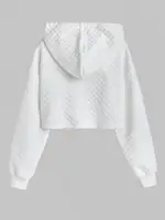 ZAFUL Women's Casual Athleisure Style Solid Color Jacquard Textured Drawstring Drop Shoulder Shrug Style Crop Hoodie 2