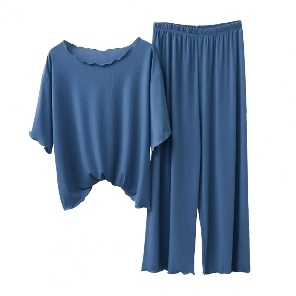 

Костюм Женский свободного кроя с брюками, Повседневная Домашняя одежда, комплект из 2 предметов с топом с широкими штанинами и круглым вырезом, удобный