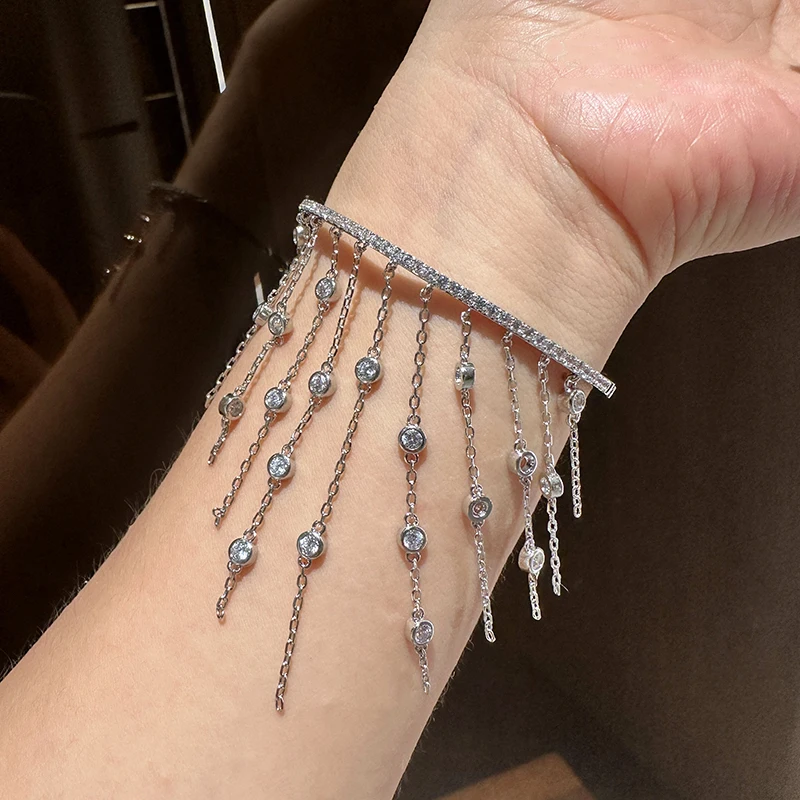 Elegant small round sparkling zircon tassel bracelets for women romance summer gorgeous hand chain