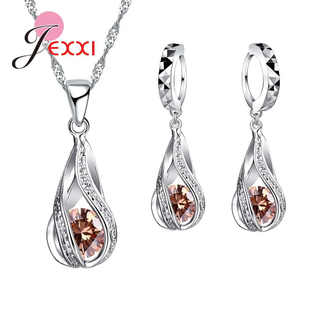 925 Sterling Silver Necklace Pendant Earrings Fashion Spiral Shaped White Crystal Jewelry Sets jewelry sets jewelry set