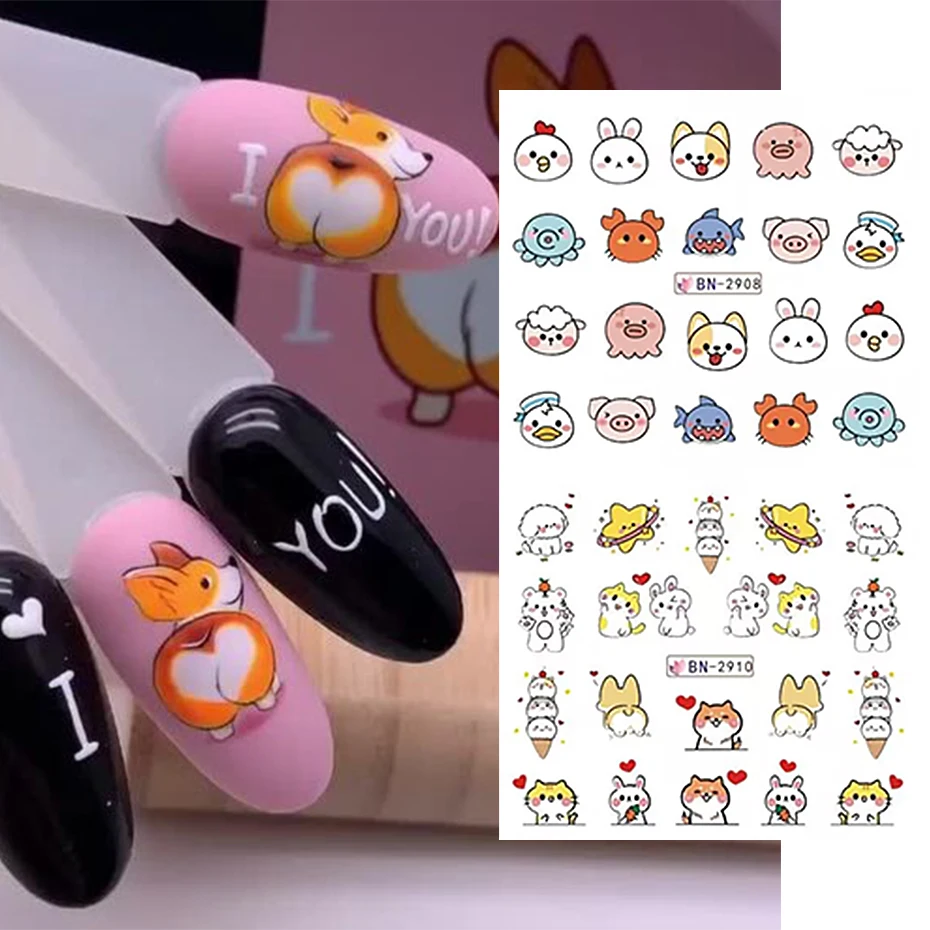 Nail Sticker Set Cartoon Dinosaur Water Decal Nail Art Panda Rabbit Puppy Animal Slider for Decoration Foils Tattoo 12 pcs nail stickers nail art decoration nail decals nail art tools