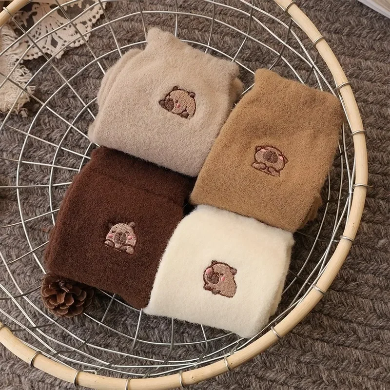 Cozy Hairy Mink Velvet Socks Women Autumn Winter Capybara Pattern Hosiery Thicken Warm Sleep Floor Home Fluffy Kawaii Sockings