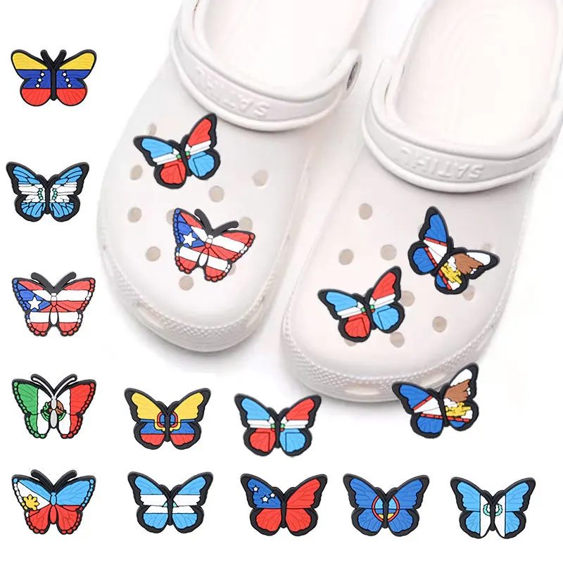 Single Sale Cute Butterfly Pvc Croc Shoes Charms Funny Cartoon