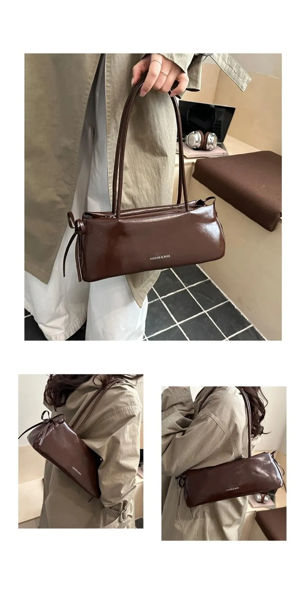 Neue Einfarbige Damenhandtasche aus Weichem PU-Leder mit Knoten Schultertasche Unterarmtasche – Detail 10