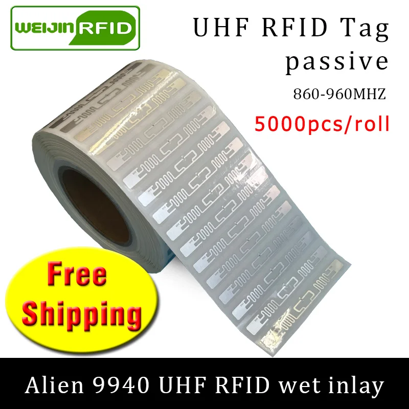 

UHF RFID-метка наклейка Alien 9940 влажная инкрустация EPC6C 915mhz868mhz860-960MHZ Higgs9:5000 шт. Бесплатная доставка клейкая Пассивная RFID-метка