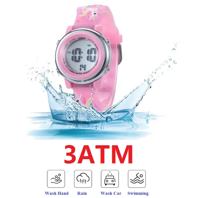 Beautiful Cute 3D Heart Rainbow Unicorn Girls Kids Children Silicone Waterproof Digital Sport Alarm Luminous Gifts Watches Clock 5