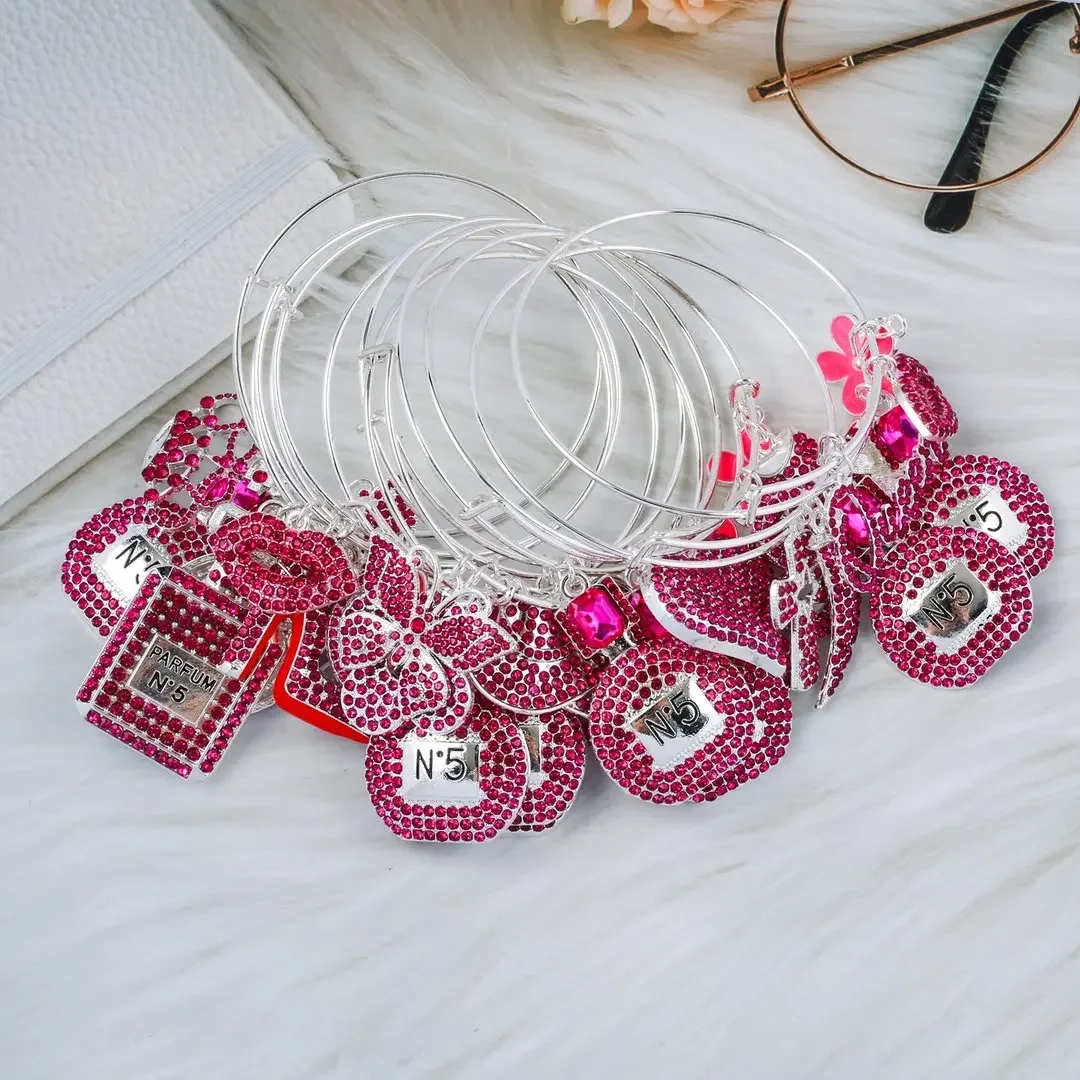 10pcs mixed 65mm Alloy Bangle with Rhinestone Charms on Sale 4