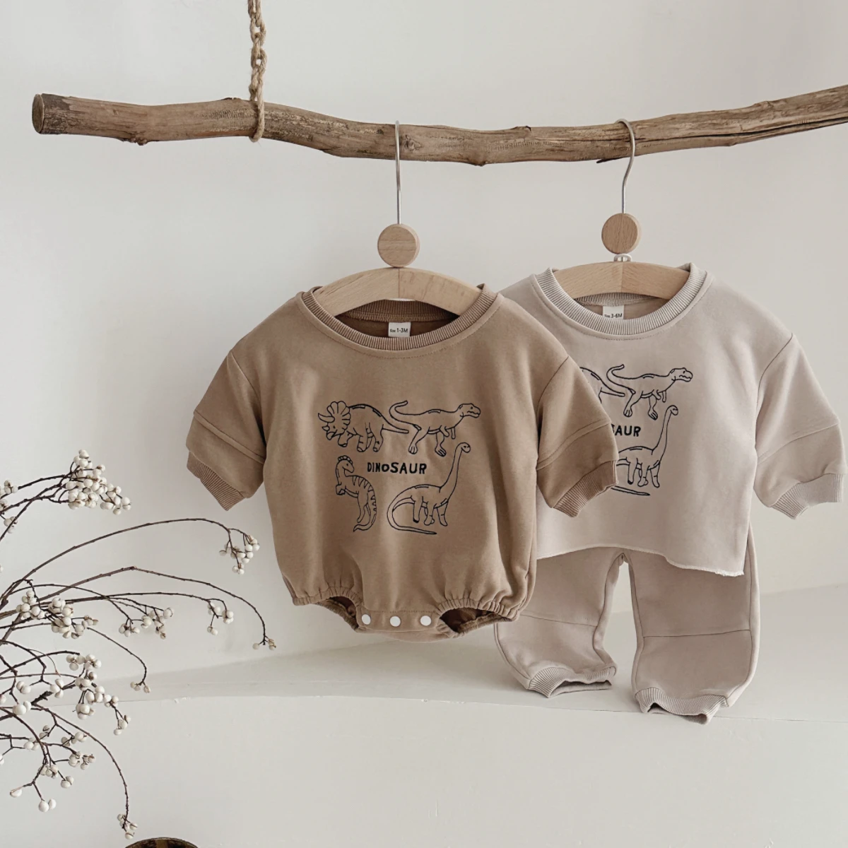 Herbst Neue Baby Lange Ärmeln Einfarbig Dinosaurier Stickerei Neugeborenen Baby Spielanzug-overall Casual Neue geboren Warme Outfits – Detail 11