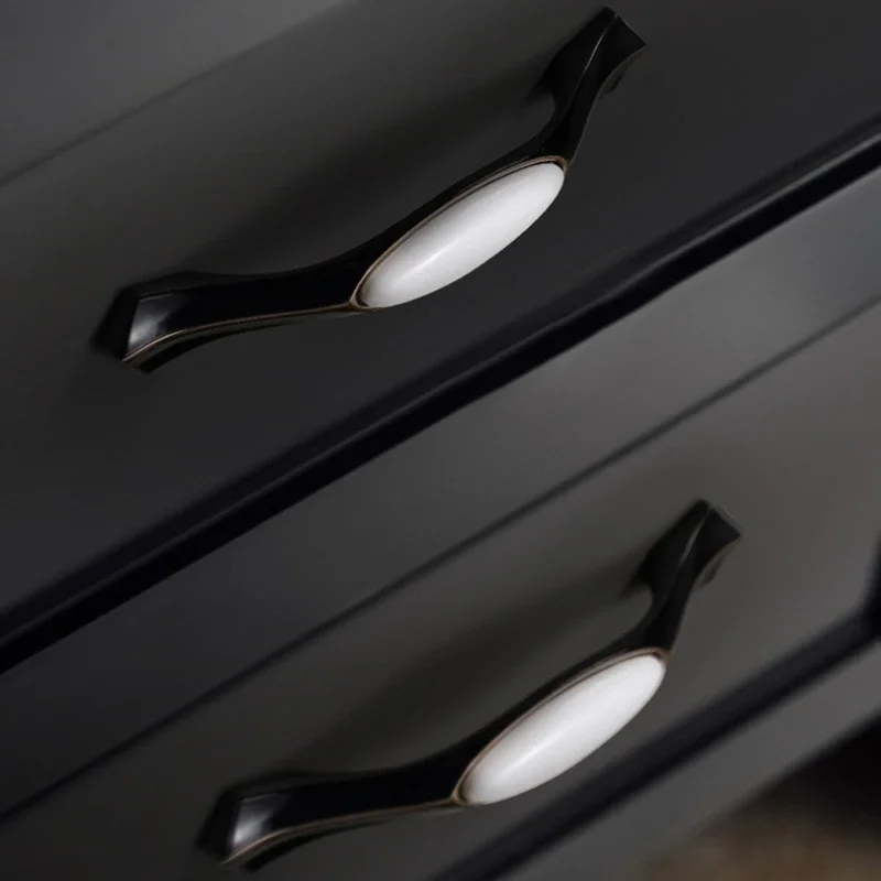 Black White Ceramic Cabinet Handle Zinc Alloy Drawer Handle Wardrobe Door Handle European Style Furniture Hardware
