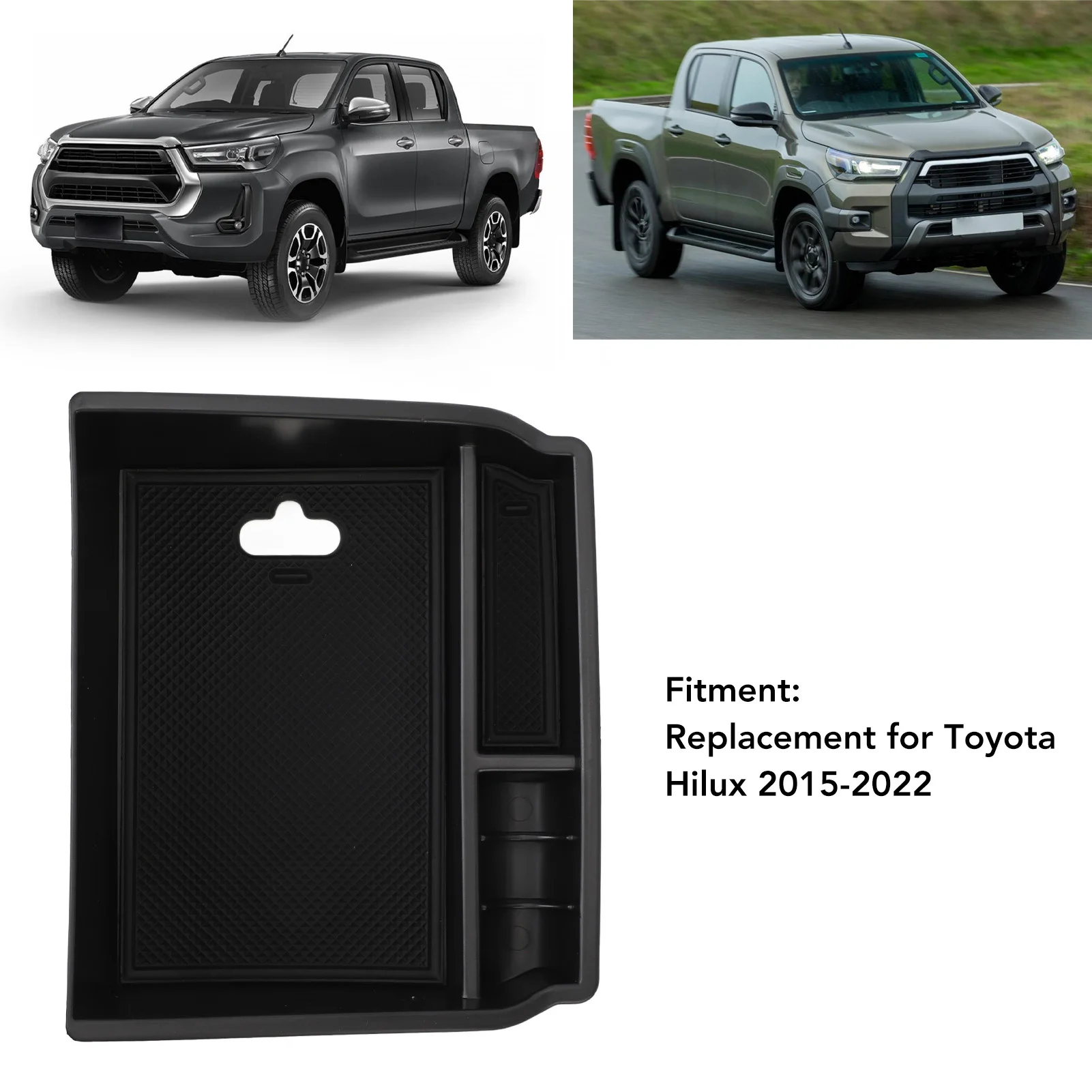 중앙 콘솔 정리함 트레이 팔걸이 보관함, 미끄럼 방지 패드, Toyota Hilux 2015-2022 자동차 액세서리 교체