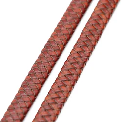 Vintage Black and Brown Genuine Braided Leather Cords - 8mm - 0.5meter (Vintage Yellow Brown)