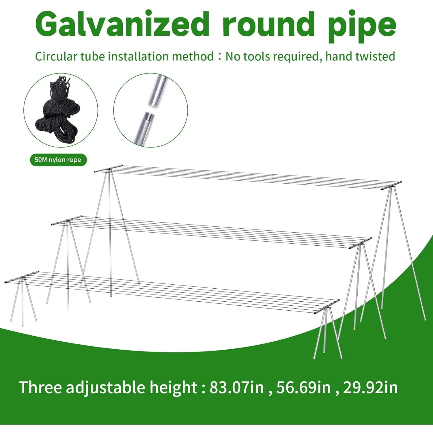 164 FT Tripod Clothes Drying Rack,T-Shaped Outdoor Clothesline Rack with 7 Lines,Clothes Line Outdoors Heavy Duty Parallel Frame 4