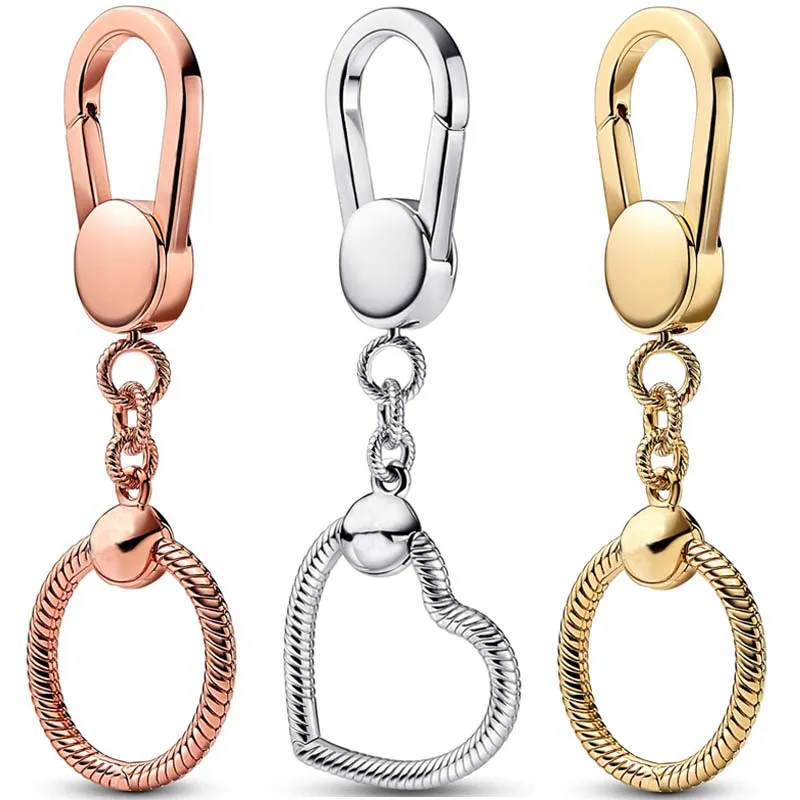 

Original Rose Gold Moments Small Heart Bag Charm Holder Key Ring Fit 925 Sterling Silver Charm Bracelet Bangle DIY Jewelry