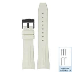 Sporty Waterproof TPU Rubber Watch Strap - 22mm Quick Release with Curved End - 22mm (Beige - Black buckle)
