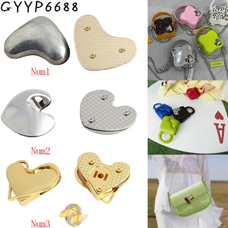 

1-5-20Sets Metal Heart Shape Locks For Leather Bags Handbags Shoulder Purse Closure Clasp Turn Lock Padlock Hardware Accessories