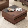 Modern Coffee Table, Square Living Room Coffee Table with Tempered Glass Top and Two Large Storage Drawers, 31.5"x 31.5", Brown 1