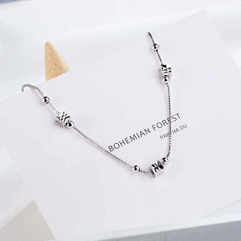 

16+3.5cm New Trendy Silver Color Bead Square Geometric Link Chain Bracelet For Woman Girl Fashion Jewelry Gift Dropship