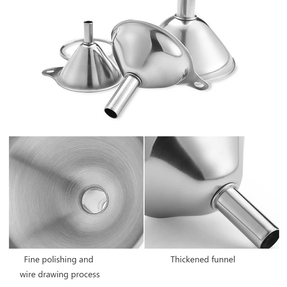 3 Piece Stainless Steel Funnels Set with Handle Mini Funnel Set Funnel Oil Spill Wine Spill Tool for Filling Bottles