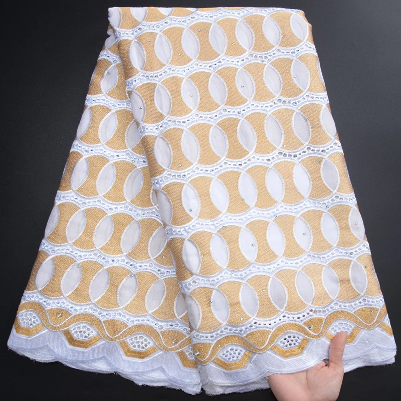 

Swiss Voile Lace Fabric 2023 African Cotton Lace Fabric 5 Yards Nigerian Embroidered Lace With Stones For Party Dress A3067