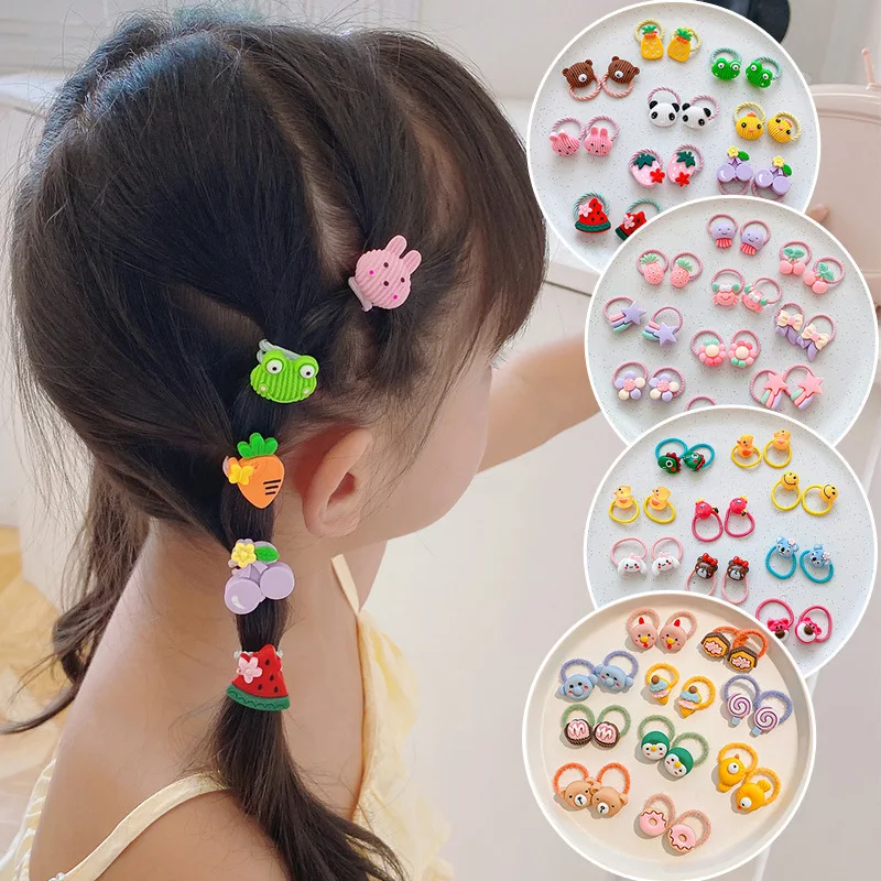 10PCS Cartoon Cute Rainbow White Horse Princess Headwear Kids Elastic Hair Bands Children Ropes Girls Accessories Baby Headdress