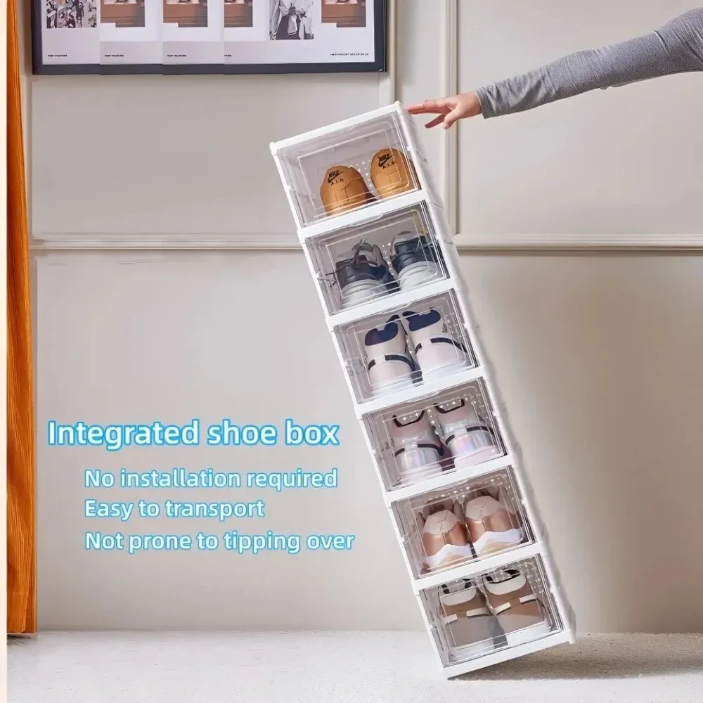 6 Layers Foldable Shoe Rack Organizer Transparent Tackie Box Collapsible Home Sneaker Storage Stackable Shoes Cabinet For Closet plastic storage box