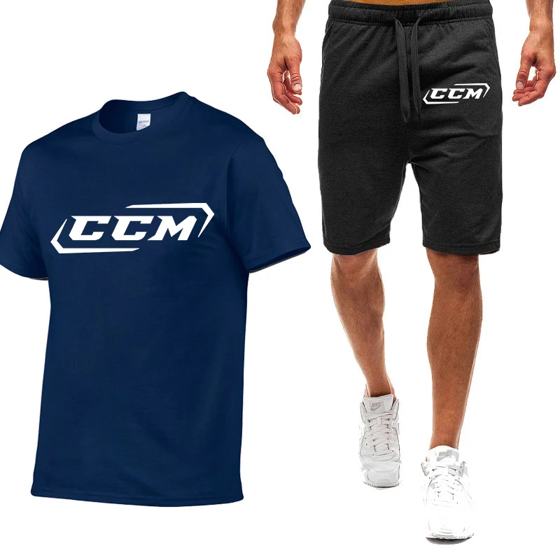 CCM Brand Printing Summer Popular Men T-shirt+Shorts Suit Men Sports Suit Casual Fashion Short-sleeved T-shirt Set Men Clothing