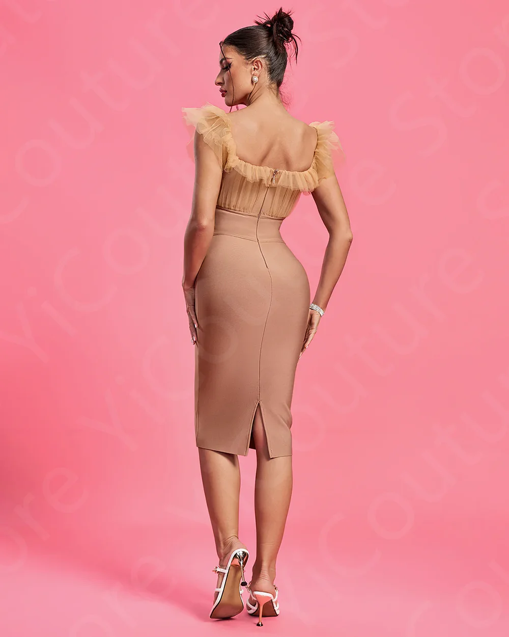 Cocktail Party Dresses khaki Tea Length Homecoming Gowns Cap Sleeves Pageant Dresses Square Neck Back Out